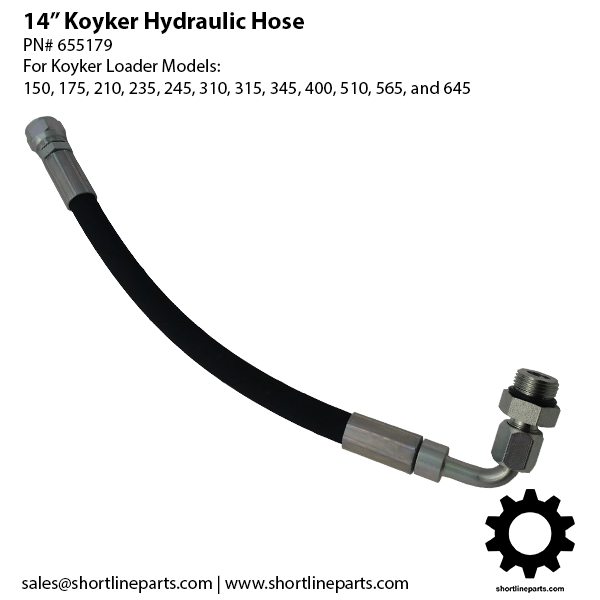 Koyker 14" Hydraulic Hose for Loaders 150, 175, 210, 235, 245, 310, 315, 345, 400, 510, 565, and 645